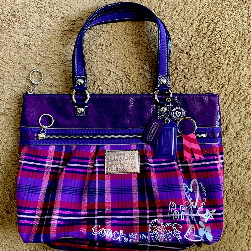 Vintage Coach Poppy Canvas Purple Plaid bag